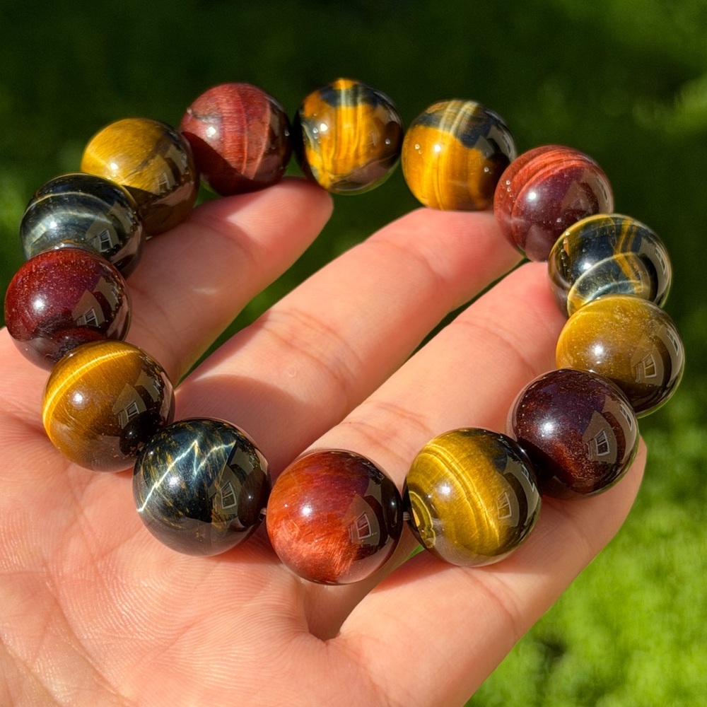 16mm chunky stretchable rainbow tiger eye bracelet 0994